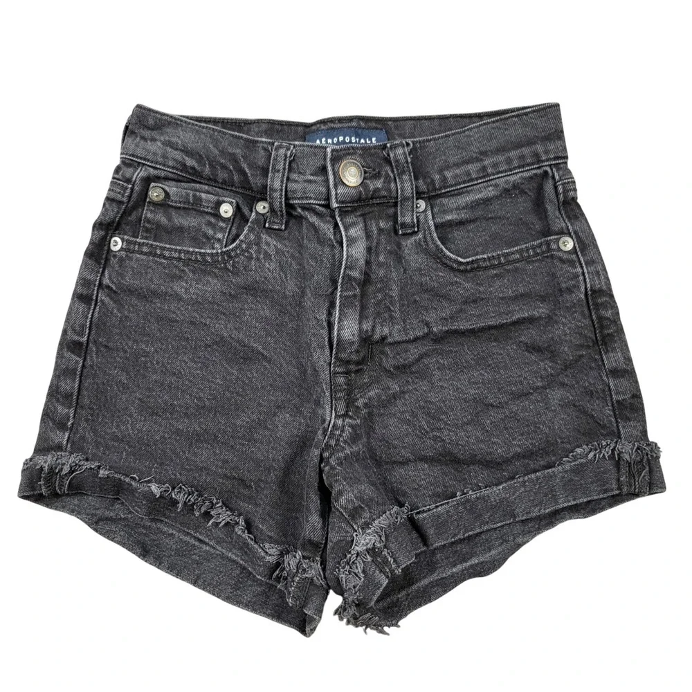 Aeropostale Womens 000 Mom Shorts Washed Black‎ High Rise Denim 9952 MTMLPK1